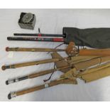 SELECTION OF VINTAGE FISHING RODS AND A MUDARCOM,