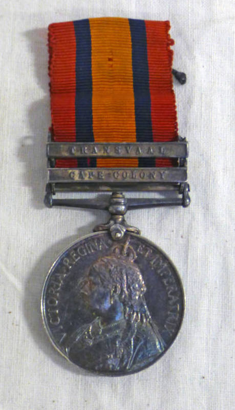 QUEENS SOUTH AFRICA MEDAL WITH TRANSVAAL AND CAPE COLONY CLASPS TO 336 SERJT J SIMPSON KRRC