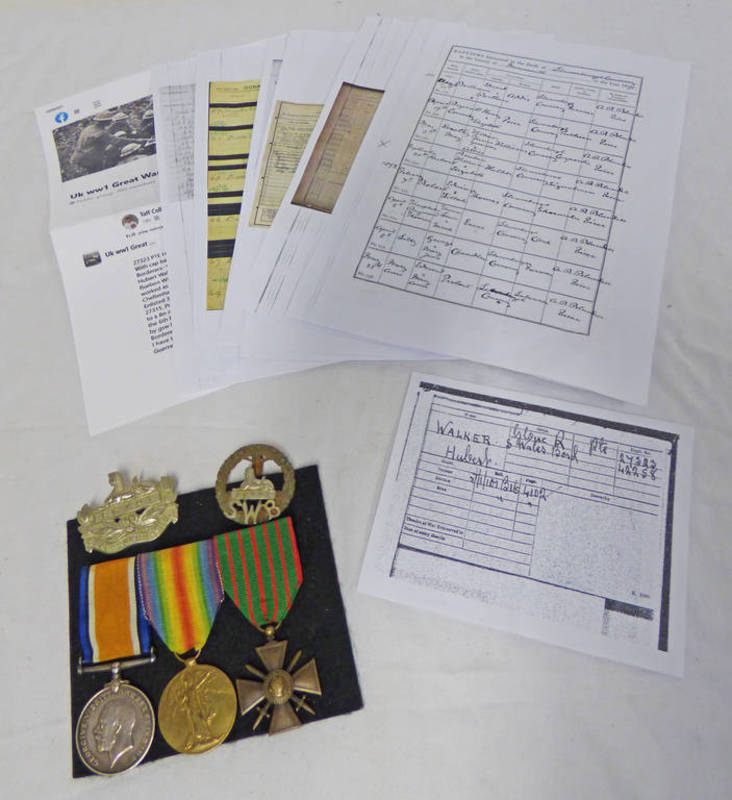 WW1 PAIR OF MEDALS AND CROISS DE GUERNE TO 27323 PTE H WALKER GLOUCS REGT AND SOUTH WALES BORDERS