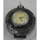 INTERESTING ALUMINIUM CASED CLOCK WITH LOCK TO BODY,