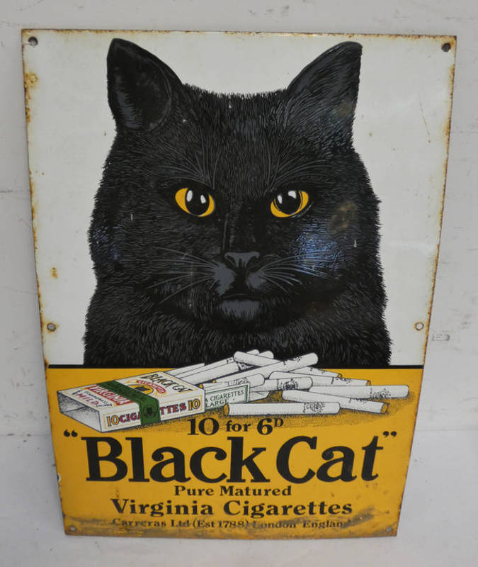 DODO DESIGNS REPRODUCTION ENAMEL SIGN "BLACK CAT VIRGINIA CIGARETTES" 51 X 35.