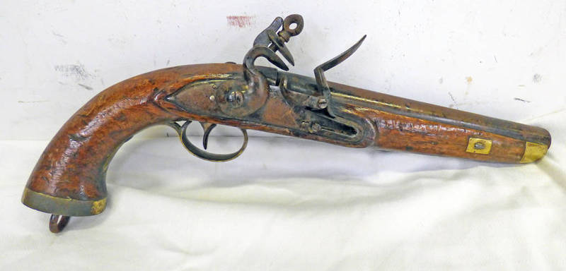 EARLY 19TH CENTURY CONTINENTAL FLINTLOCK SEA SERVICE PISTOL WITH 22.