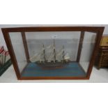3 MASTED SAILING SHIP IN A GLAZED DISPLAY CASE