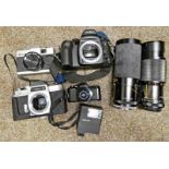 MINOLTA DYNAX 7 CAMERA WITHOUT LENS WITH STRAP, MAXIM CAMERA WITH 50MM OPTICAL GLASS LENS,