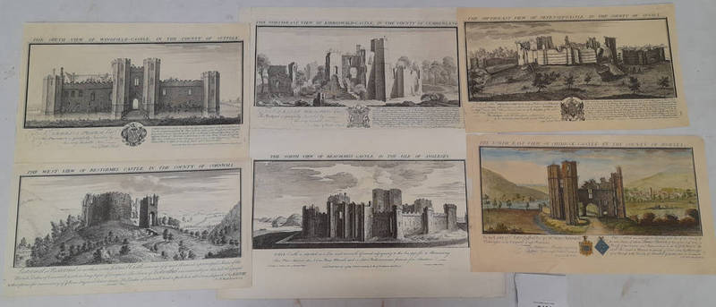 6 18TH CENTURY SAMUEL & NATHANIEL BUCK ENGRAVINGS TO INCLUDE : THE WEST VIEW OF RESTORMEL CASTLE,