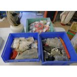 3 STORAGE BINS WITH MISCELLANEOUS ELECTRIC PARTS ETC