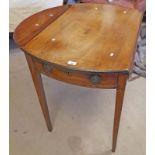 LATE 19TH CENTURY INLAID MAHOGANY PEMBROKE TABLE WITH SINGLE DRAWER WITH SECTIONED INTERIOR ON