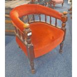 19TH CENTURY MAHOGANY FRAMED TUB CHAIR ON TURNED SUPPORTS