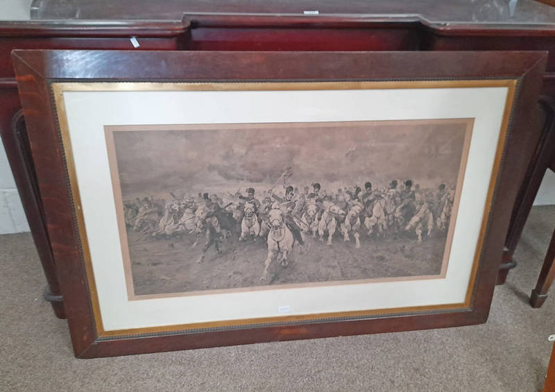 OAK FRAMED ENGRAVING 'THE CHARGE OF THE LIGHT BRIGADE' 51 X 98 CM
