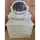 PAINTED DRESSING TABLE WITH SWING MIRROR AND 2 FRIEZE DRAWERS OVER BASE OF 2 SHORT AND 2 LONG