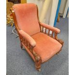 19TH CENTURY MAHOGANY FRAMED GENTLEMAN'S ARMCHAIR ON BALUSTER SUPPORTS