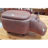 BROWN LEATHERETTE HIPPO STOOL WITH LIFT SEAT