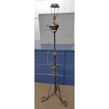 BRASS & WROUGHT METAL PARAFFIN LAMP CONVERTED TO STANDARD LAMP 180 CM TALL