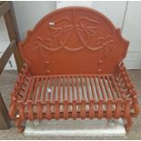 PAINTED CAST IRON FIRE GRATE WITH DECORATIVE WREATH BACK