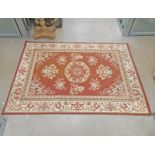 CHINESE CARPET WITH RED, GREEN AND PINK PATTERN,