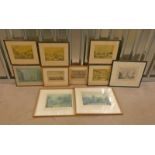 LARGE SELECTION OF FRAMED PRINTS, ENGRAVINGS, ETC DEPICTING VARIOUS BUILDINGS & LANDMARKS.