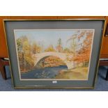 IAN MUNRO AUTUMN IN DEESIDE SIGNED FRAMED WATERCOLOUR 43 X 60 CM