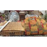 PAIR OF CURTAINS, WICKER BASKET,