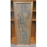 FRAMED DRAWING OF FIGURE SIGNED INDISTINCTLY TOM MERRYFIELD 162 X 50 CMS