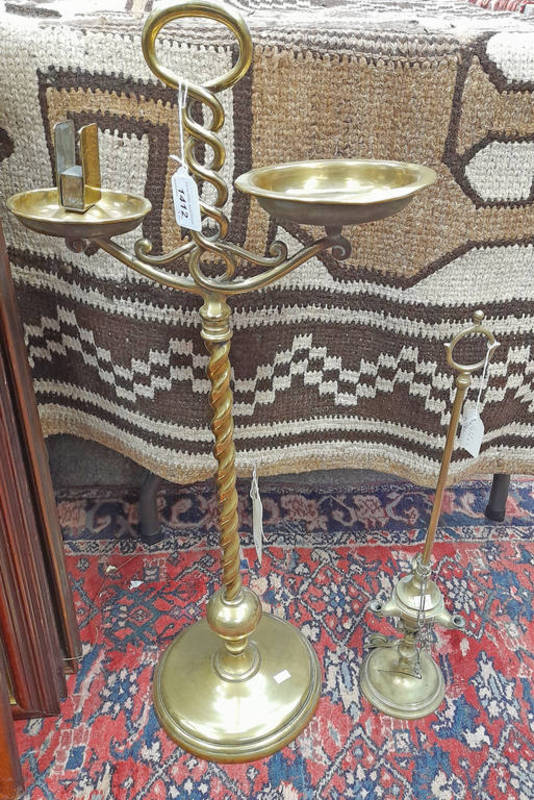 20TH CENTURY BRASS ASHTRAY STAND WITH TWISTED SHAFT AND A BRASS MIDDLE EASTERN SHISHU / HOOKAH - 2