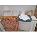 EXCELLENT SELECTION TABLE LINEN, NAPKINS, SEWN WORK, ETC, TAPESTRY STRETCHER, LAMP SHADES,