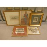 WH BROOKE 'CARPENTER AT DAWN' FRAMED WATER COLOUR SIGNED 'TOGETHER WITH VARIOUS PRINTS' DRAWINGS