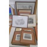 SELECTION OF FRAMED PRINTS, ENGRAVINGS ETC TO INCLUDE ; 'SALISBURY STREET VIEW' COLOURED ETCHING A.
