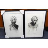 2 FRAMED PORTRAITS OF A YOUNG LADY SIGNED PAULINE G,