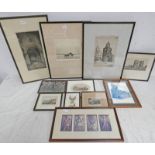 SELECTION OF FRAMED ETCHINGS INCLUDING OLD & NEW RUTHERGLEN SIGNED TOM MAXWELL,