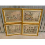 4 FRAMED COLOUR ENGRAVINGS OF VICTORIAN SCENES INCLUDING 'INN YARD AT CALAIS' 'CHANGING HORSES NEAR