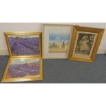 4 FRAMED PRINTS INCLUDING ARTHUR ELSLEY, GOODBYE, LORRAINE WESTWOOD, LAVENDER FIELDS & 2 OTHERS.