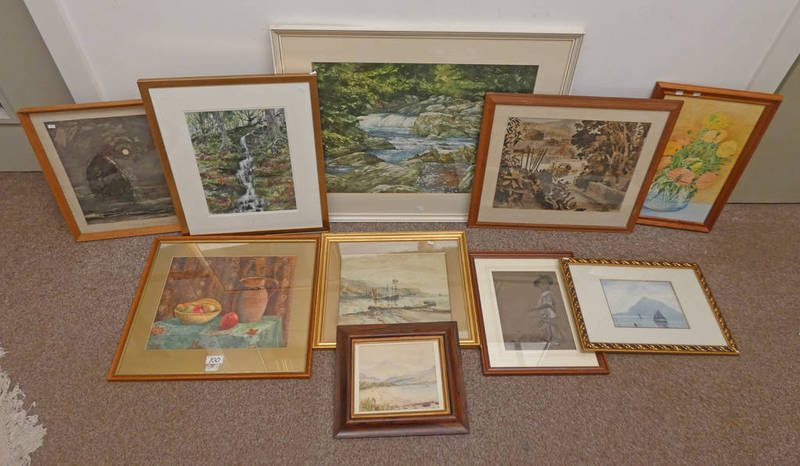 SELECTION OF FRAMED WATER COLOUR ETC TO INCLUDE: J MORRIS HARBOUR SCENE,