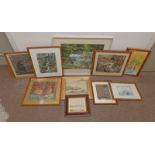 SELECTION OF FRAMED WATER COLOUR ETC TO INCLUDE: J MORRIS HARBOUR SCENE,