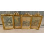 4 GILT FRAMED PRINTS OF VARIOUS FRENCH VILLAGE SCENES - 23CM X 30 CM EACH