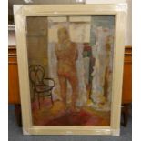 FRAMED OIL PAINTING OF NUDE FIGURE & BENTWOOD CHAIR WITH MICHAEL COX,