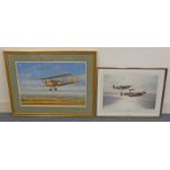 2 AVIATION THEMED FRAMED PRINTS: ROBERT TAYLOR - MEMORIAL FLIGHT 56 CM X 36 CM & EA MILLS - EARLY