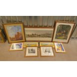 LARGE SELECTION OF PRINTS AND ENGRAVINGS TO INCLUDE : FRAMED COLOURED ENGRAVING 'THE PETS',