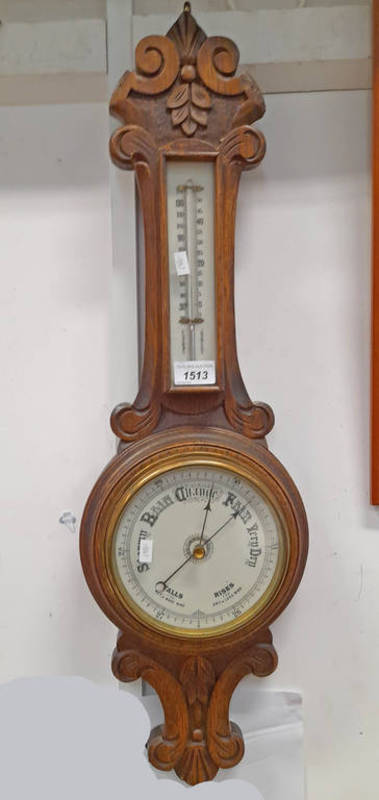 EARLY 20TH CENTURY CARVED OAK WALL BAROMETER