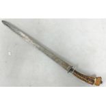 EARLY 19TH CENTURY GERMAN HUNTING SWORD WITH STAGHORN HILT,