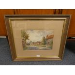 ALEXANDER MACBRIDE THE OLD VILLAGE SIGNED OAK FRAMED WATERCOLOUR 24 X 34 CM