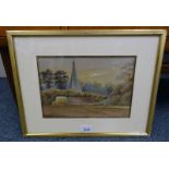 F MCKENZIE THE OAST HOUSE SIGNED GILT FRAMED WATERCOLOUR 19 X 27 CM