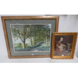 FRAMED WATERCOLOUR PATHWAY THROUGH THE WOOD UNSIGNED 54CM X 2CM,