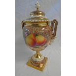 ROYAL WORCESTER LIDDED URN WITH GILT & FRUIT DECORATION,