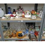 ITALIAN PORCELAIN FLOWERS, VARIOUS PORCELAIN VASES & DISHES, ART GLASS VASE, VASART GLASS BASKET,