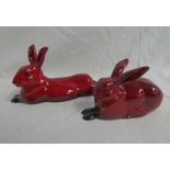 2 ROYAL DOULTON FLAMBE RABBITS, TALLEST 8.