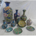 2 CHINESE CLOISONNE VASES WITH FLORAL DECORATION TALLEST 35CM,