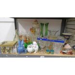 CARLTON WARE VASE, CRYSTAL GLASSES, RUMMERS PORCELAIN CAT ETC, KENSITAS TIN WITH SELECTION SILKS,