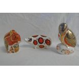 3 ROYAL CROWN DERBY PORCELAIN PAPERWEIGHTS INCLUDING PIG,