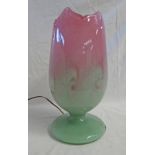 PERTHSHIRE GLASS PINK & GREEN TABLE LAMP 26CM TALL