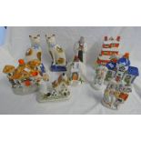 SELECTION OF SCOTTISH POTTERY STYLE CATS, PASTILLE BURNERS, FIGURES,